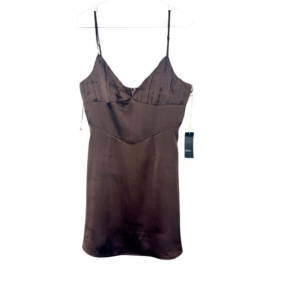 West of Melrose Dress Womens Size M Brown Short Satin Vintage NWT Deadstock - Picture 3 of 14